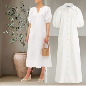 NEW J. CREW White Poplin Midi Maxi Collared Shift Shirt Dress Relaxed Cotton XXS